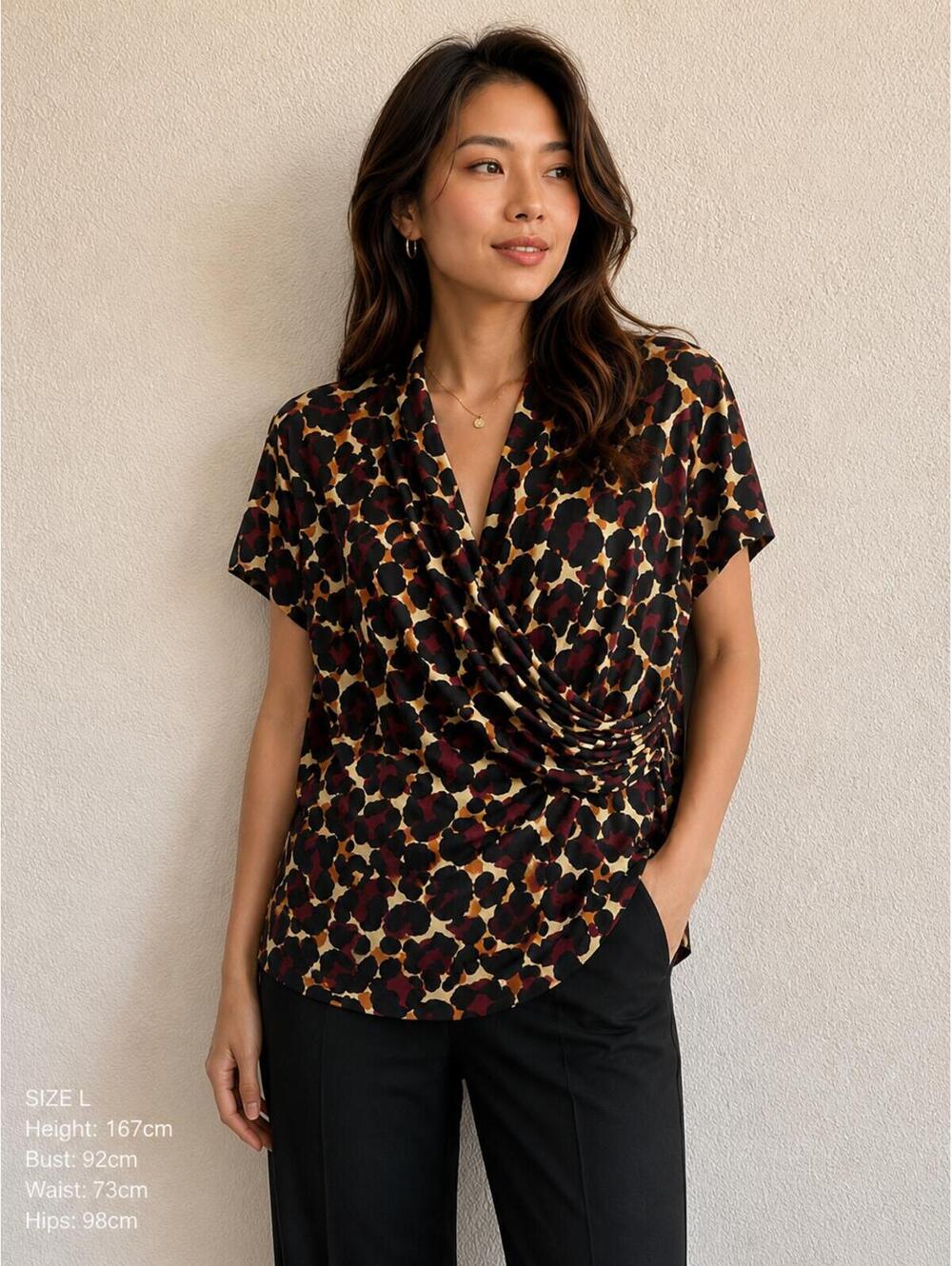 DKNY Large Leopard Print Wrap Style Blouse